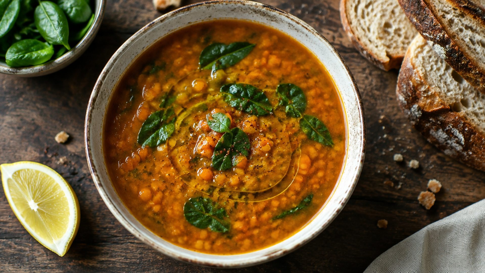 Red Lentil Soup with Spinach